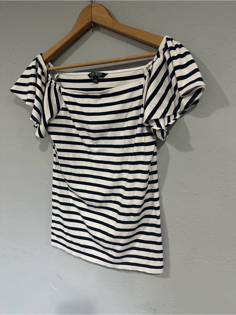 Ralph Lauren White and Navy Striped Off-Shoulder Top